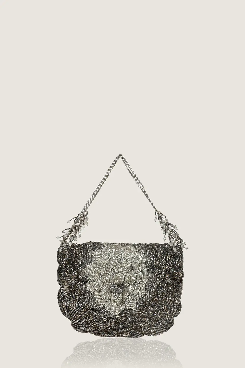 Doux Amour Silver Rosalind Coco Beaded Clutch