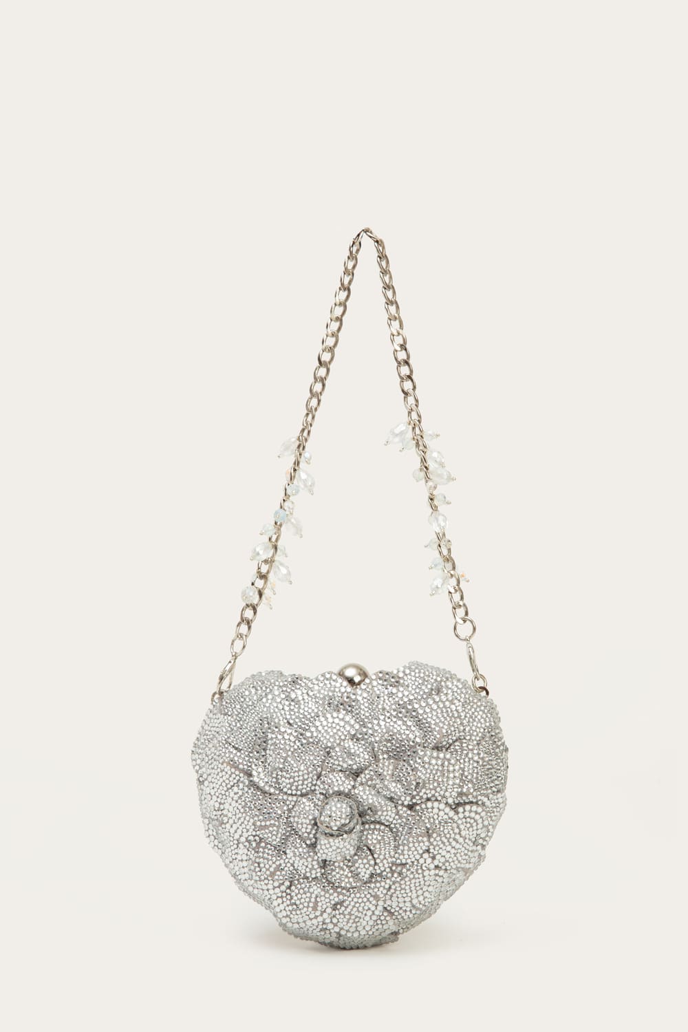 ISA CRYSTAL HEART CLUTCH -SILVER - Doux Amour